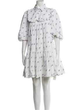 Lee Mathews White Mini Dress with Blue Floral Print